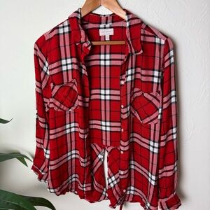 Lucky Brand Red Plaid Button Down Flannel Shirt Size Large